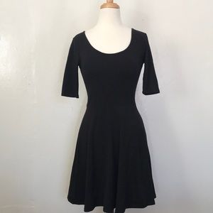 Black stretch cotton fit n flare/skater dress